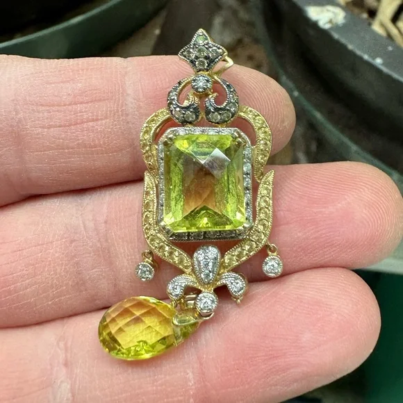 Estate LeVian 18k Gold Citrine Diamond Drop Pendant - Picture 6 of 12